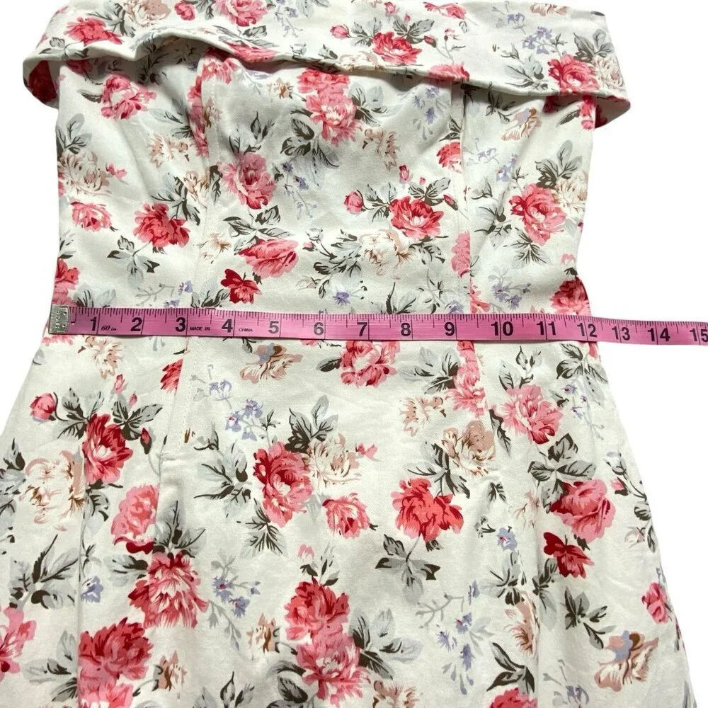 MABLE Women Midi Corset Dress Sz S White Bodycon Tube Floral Straight Across